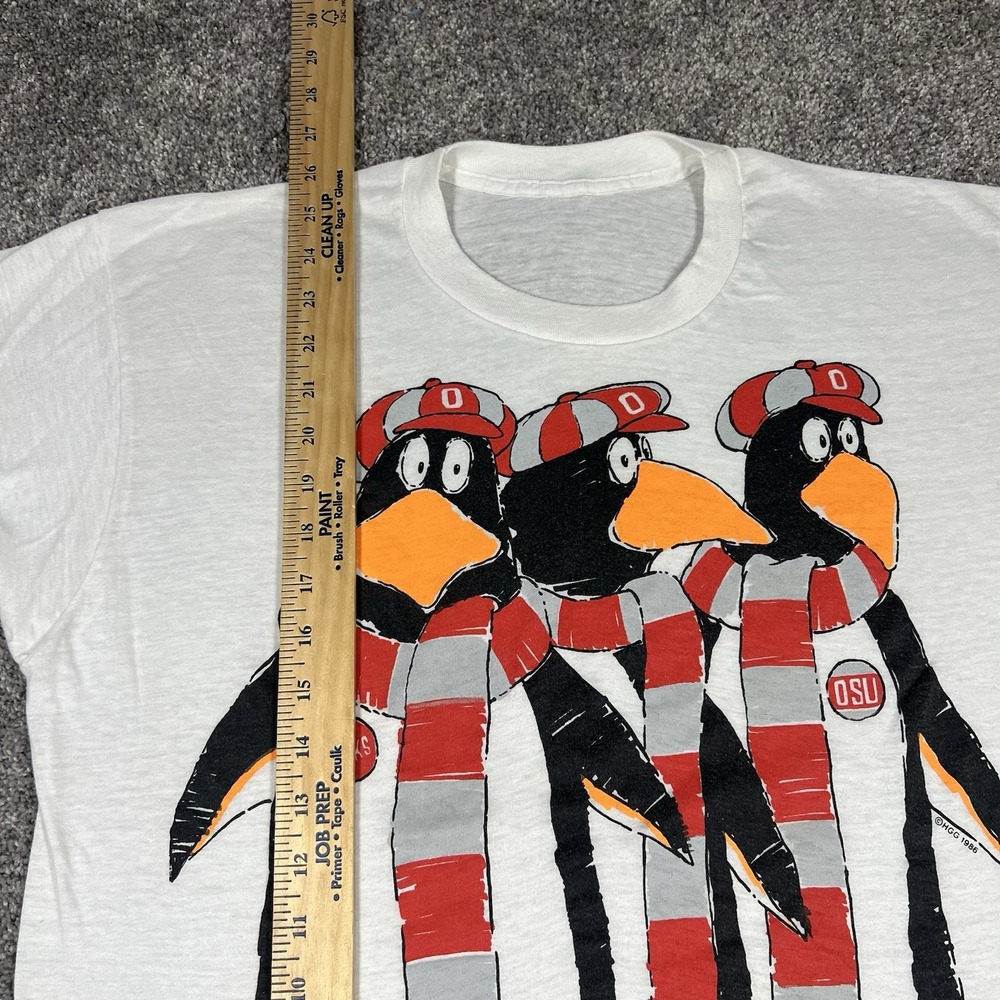 Rare Vintage 80s Ohio State Buckeyes Cartoon Penguins Paper Thin OSU T Shirt L - Picture 5 of 9